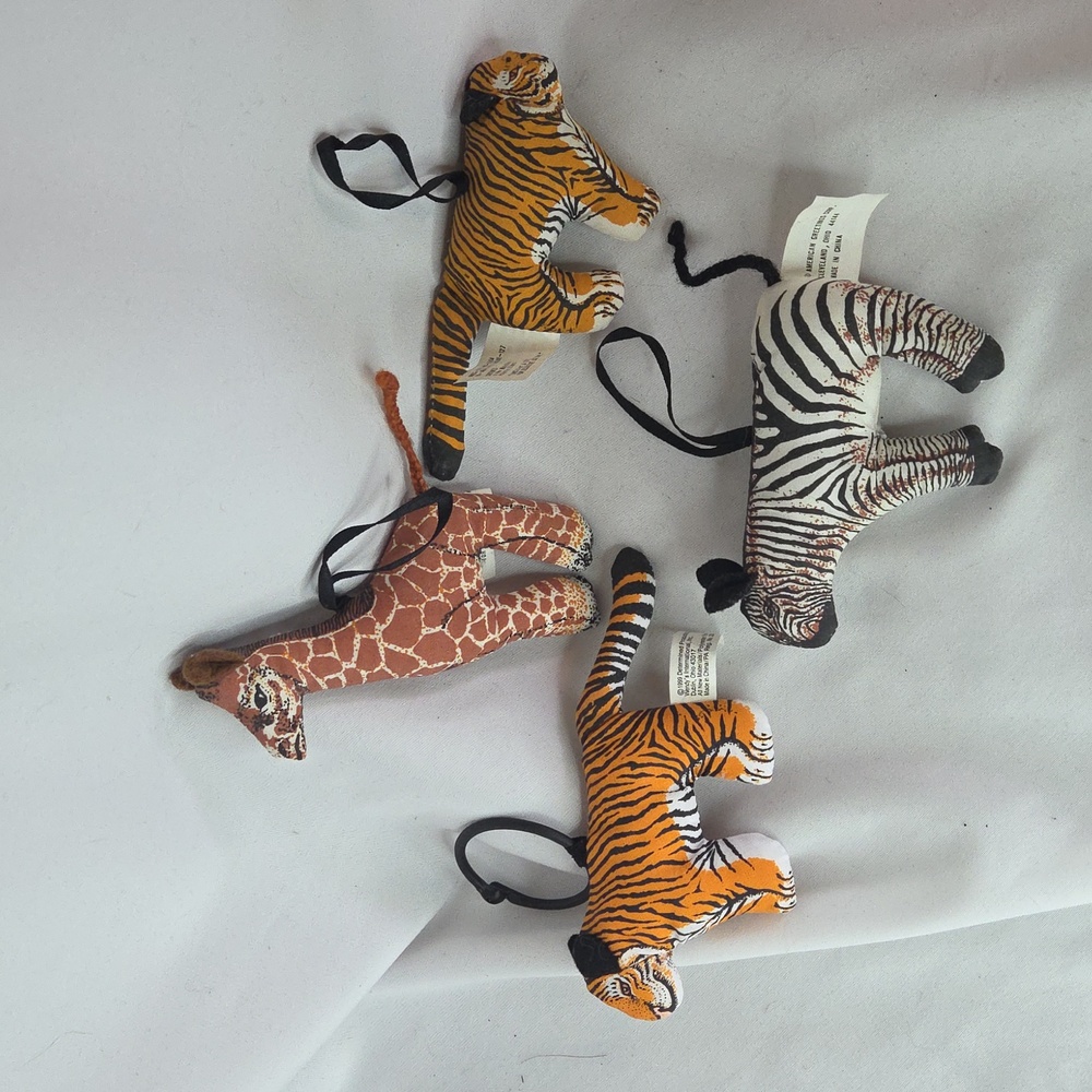 American Greetings Cloth Jungle Ornaments Vintage 1990s Lot of 4
